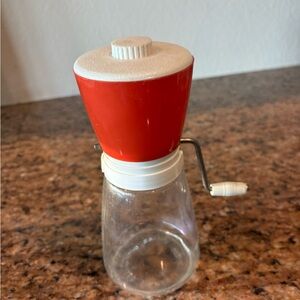 Red and White Hand Crank Kitchen Grinder